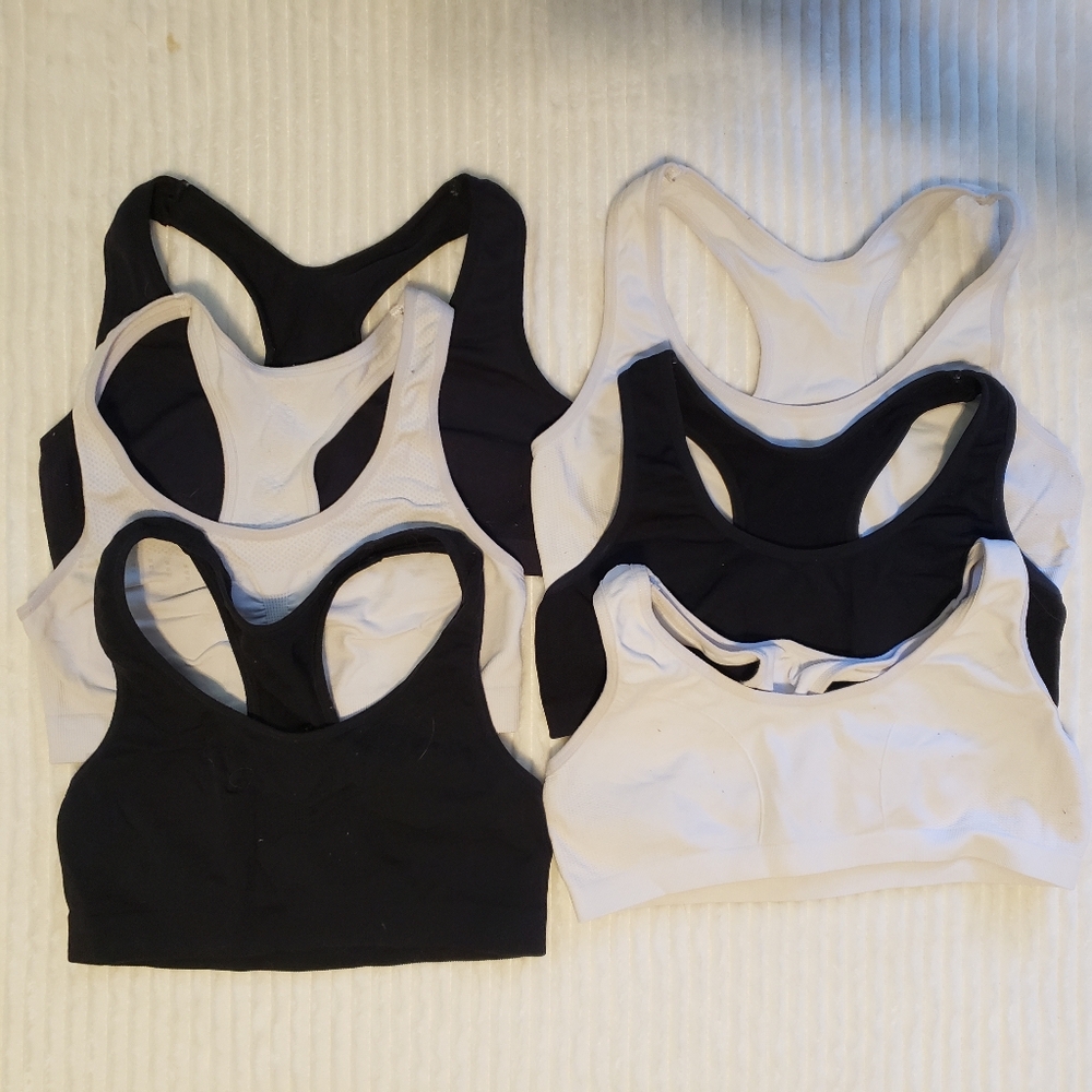 6 Pk Champion Girls Assorted Training Sports Bras Black White
